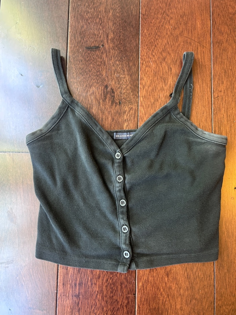 Brandy Melville Black Ribbed Button-Front Cami